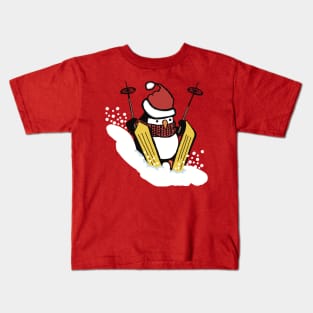 Cute penguin trying to ski Kids T-Shirt